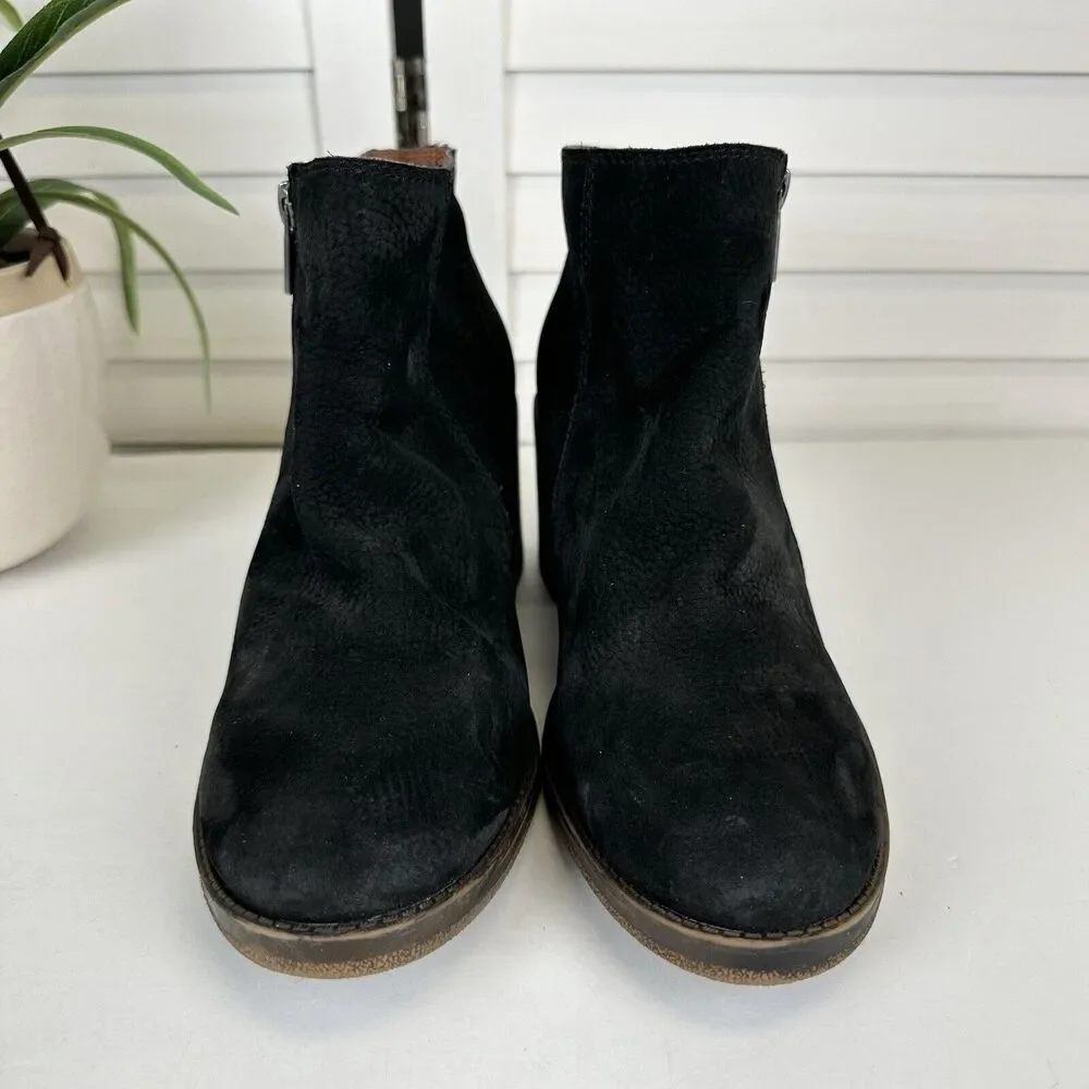 Lucky Brand Roquee Zippered Ankle Booties Black Leather‎ Block Heel Size 10 M